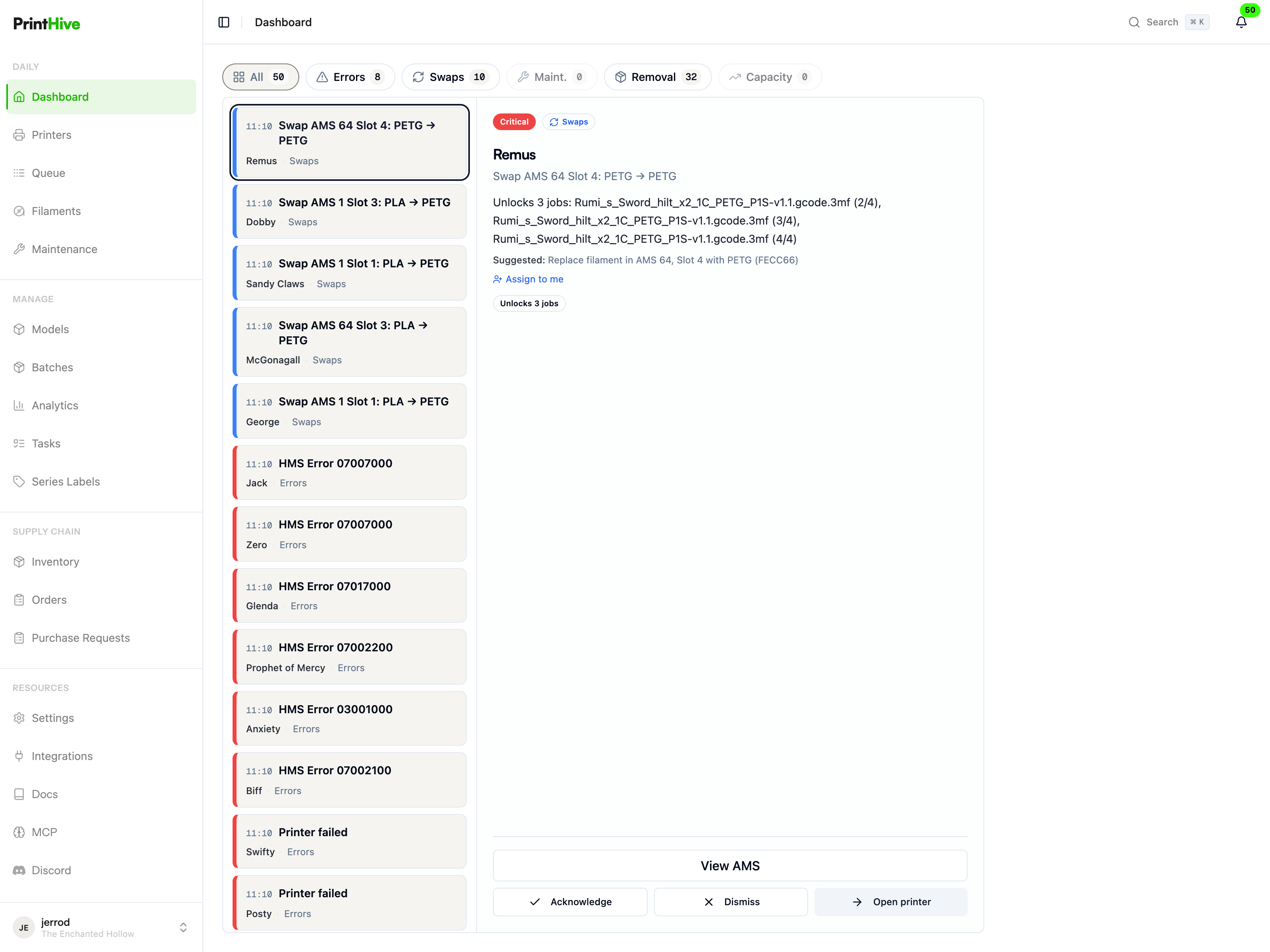 Failure Detection in Print Hive